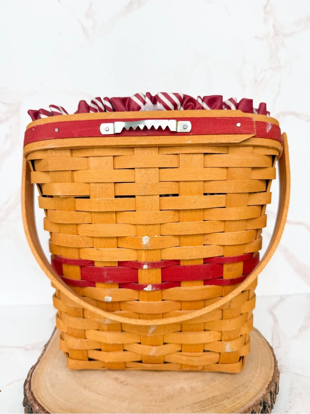 Vintage Longaberger 1998 Glad Tidings Christmas Basket with Striped Fabric Liner